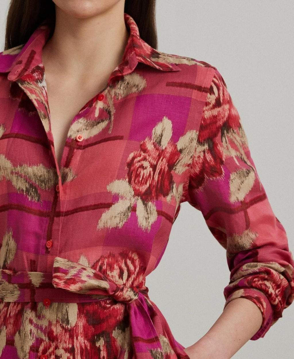 Lauren Ralph Lauren Women's Floral Checked Linen Shirtdress Red new in 16, 10, 8