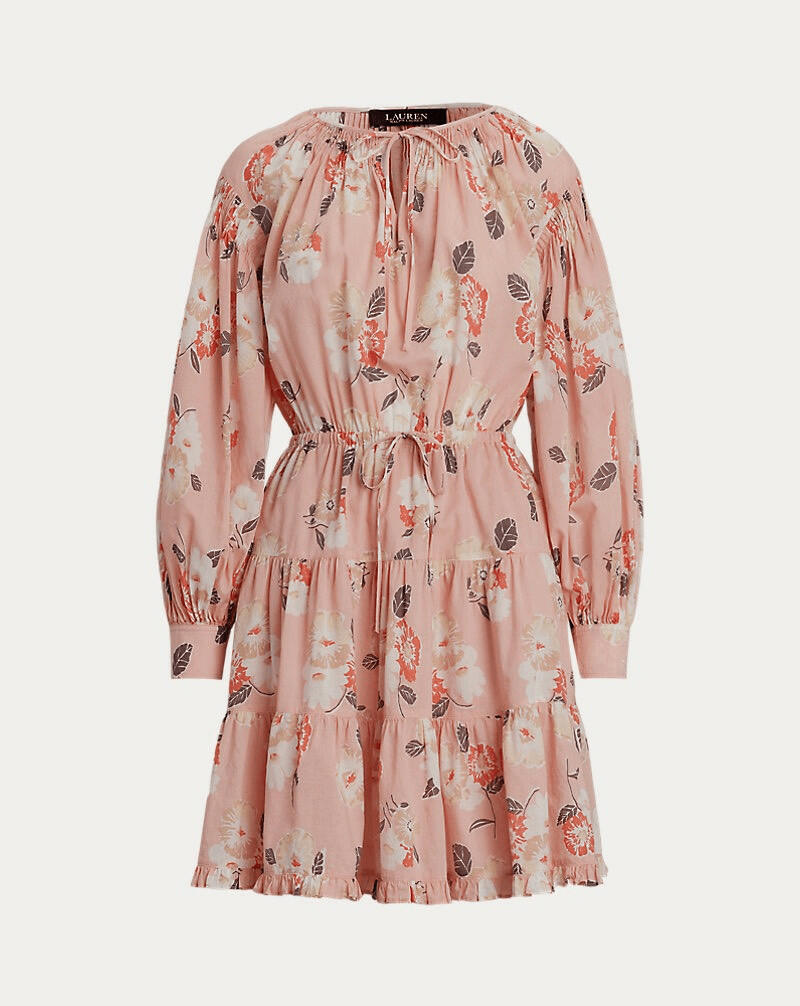 Lauren Ralph Lauren Floral Voile Tiered Tie-Neck Dress Pink size 16 new