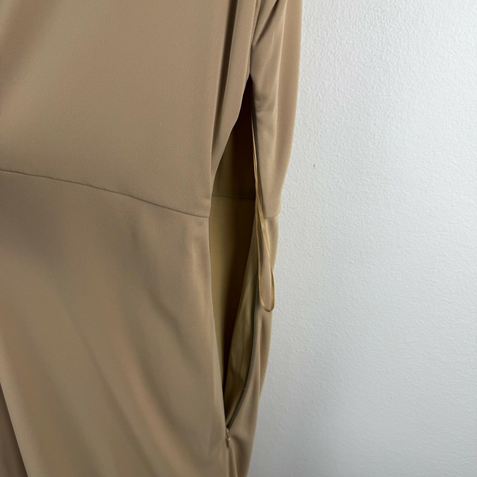 Lauren Ralph Lauren Buckle Trim Jersey Boatneck Dress Beige Womens Cap Sleeve