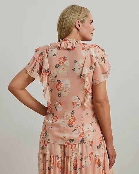 Lauren Ralph Lauren, Women's, Plus Size Floral Ruffle-Trim Georgette Blouse, Pink Multi, 2X