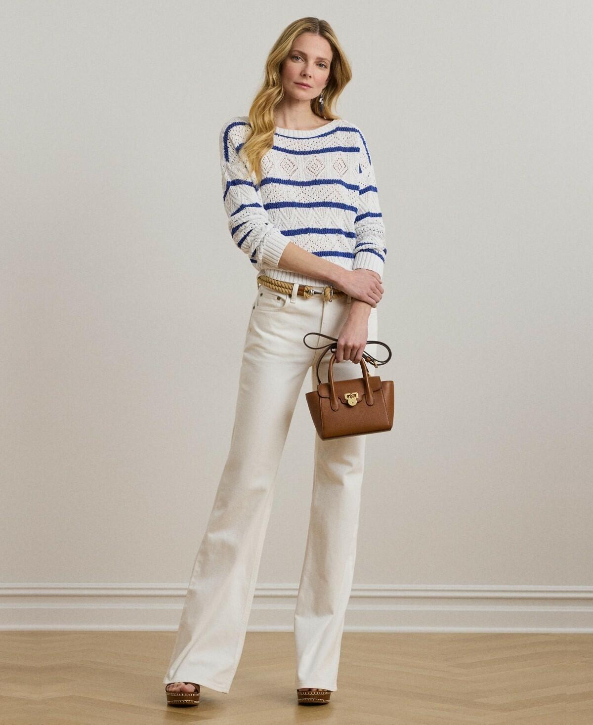 Lauren Ralph Lauren Striped Pointelle Sweater Women's White/Blue Pullover sweater