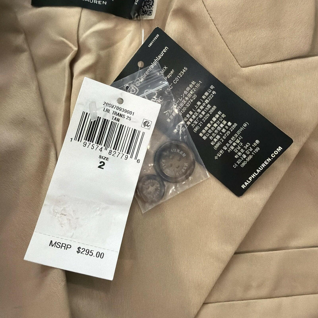 $295 Lauren Ralph Lauren Women’s Double-Breasted Cotton Twill Blazer Tan 14