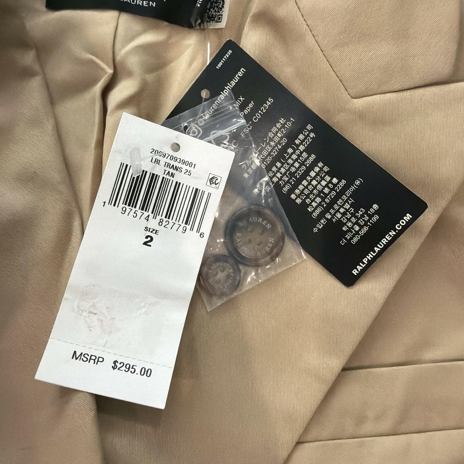 $295 Lauren Ralph Lauren Women’s Double-Breasted Cotton Twill Blazer Tan 14