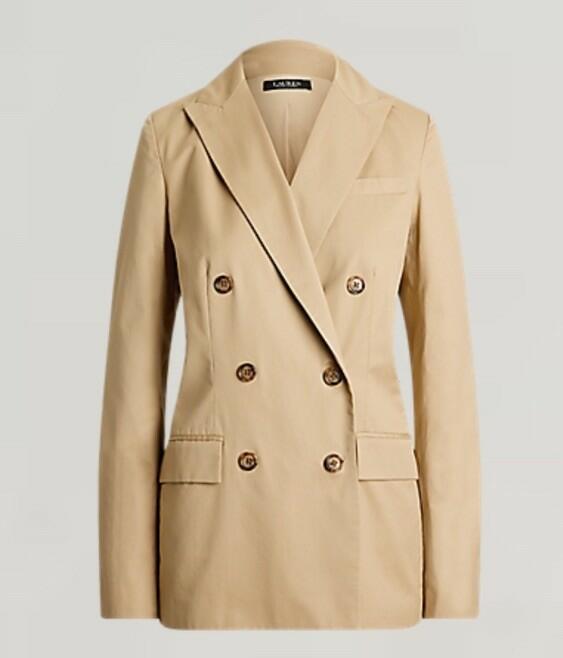 $295 Lauren Ralph Lauren Women’s Double-Breasted Cotton Twill Blazer Tan 14