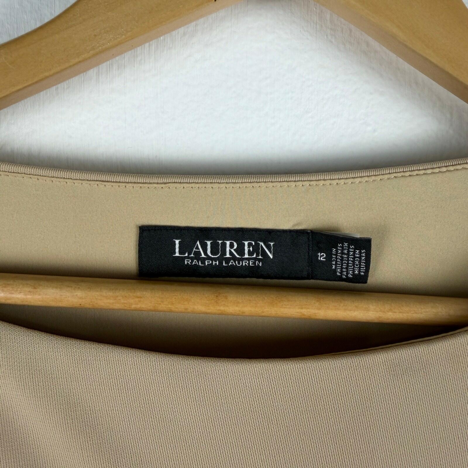 Lauren Ralph Lauren Buckle Trim Jersey Boatneck Dress Beige Womens Cap Sleeve
