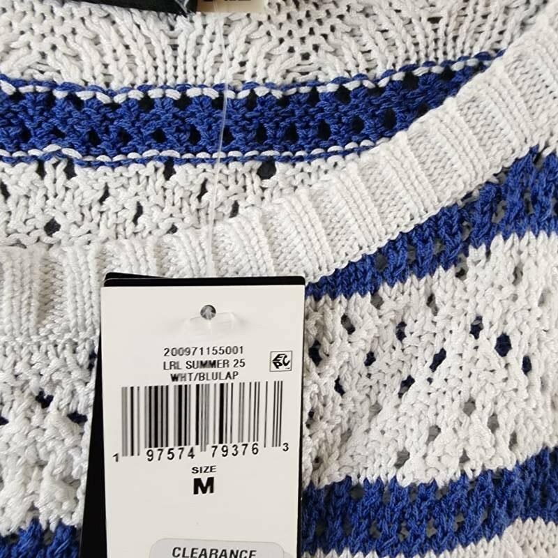Lauren Ralph Lauren Striped Pointelle Sweater Women's White/Blue Pullover sweater