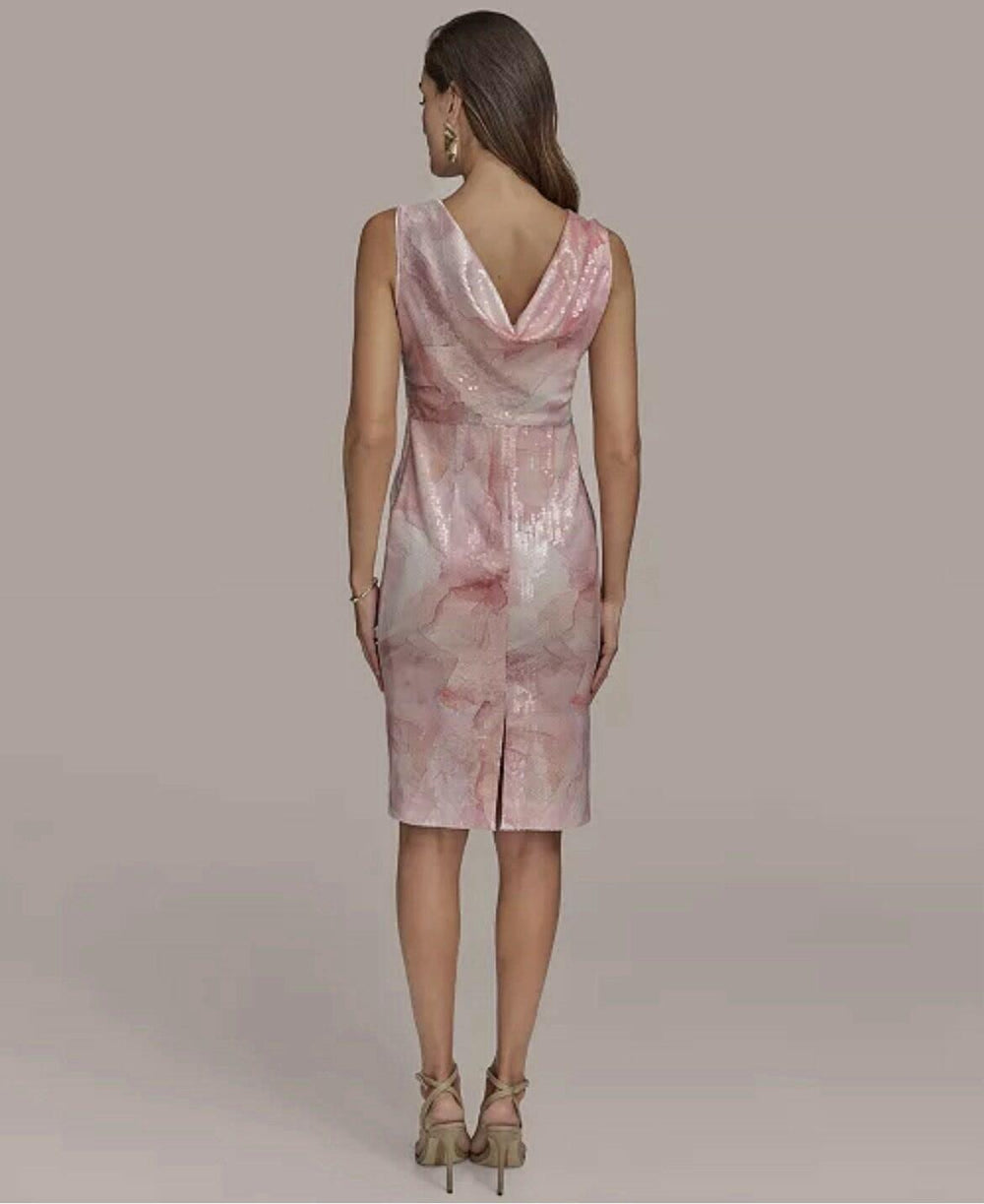 Donna Karan NY Women's Printed Sequin Sleeveless Sheath Dress, Pink Multi, Size -12