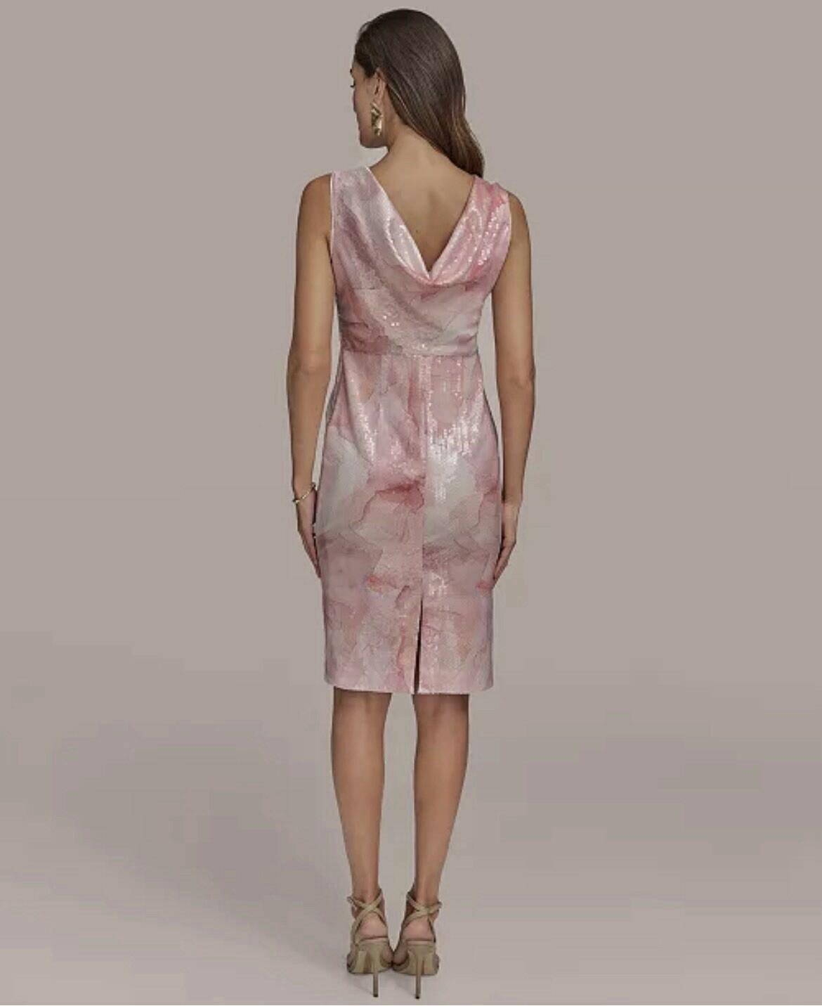 Donna Karan NY Women's Printed Sequin Sleeveless Sheath Dress, Pink Multi, Size -12