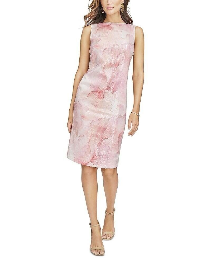 Donna Karan NY Women's Printed Sequin Sleeveless Sheath Dress, Pink Multi, Size -12