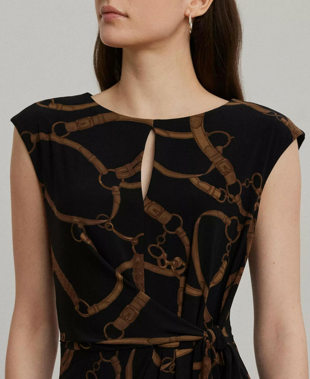 Lauren Ralph Lauren Women's Belting-Print Jersey Tie-Front Dress Black Tan