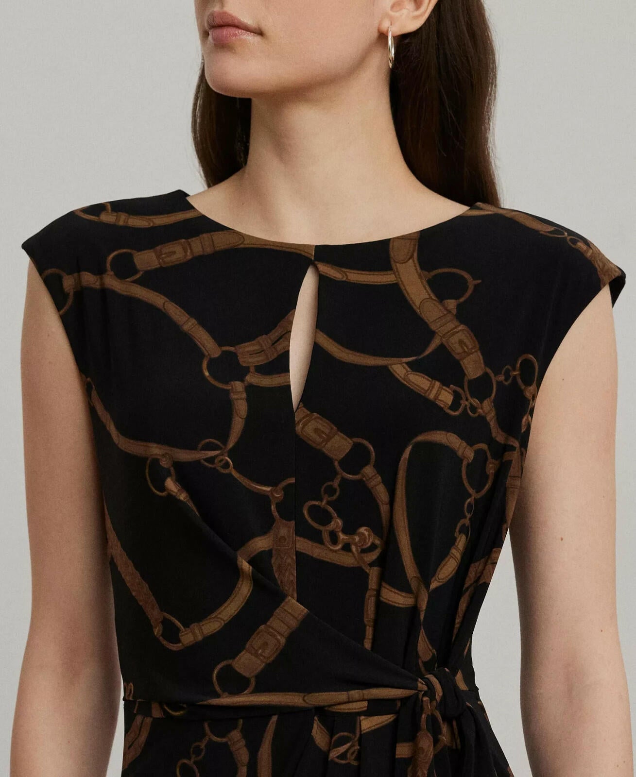 Lauren Ralph Lauren Women's Belting-Print Jersey Tie-Front Dress Black Tan