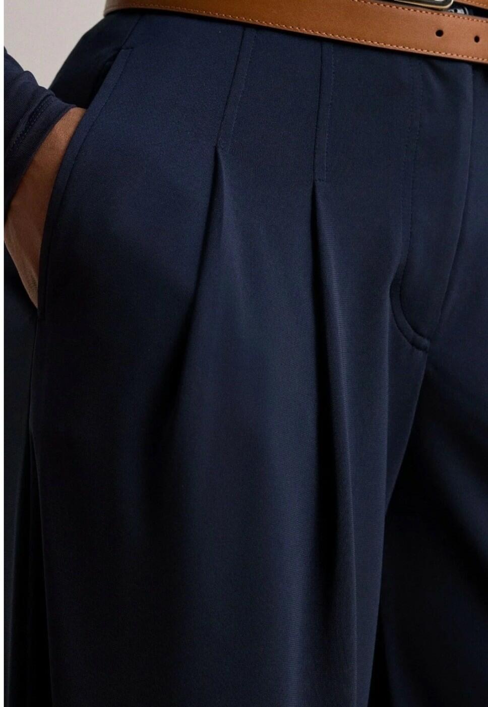 LAUREN RALPH LAUREN PETITE Pleated Stretch Jersey Wide-Leg Pant Navy NWT