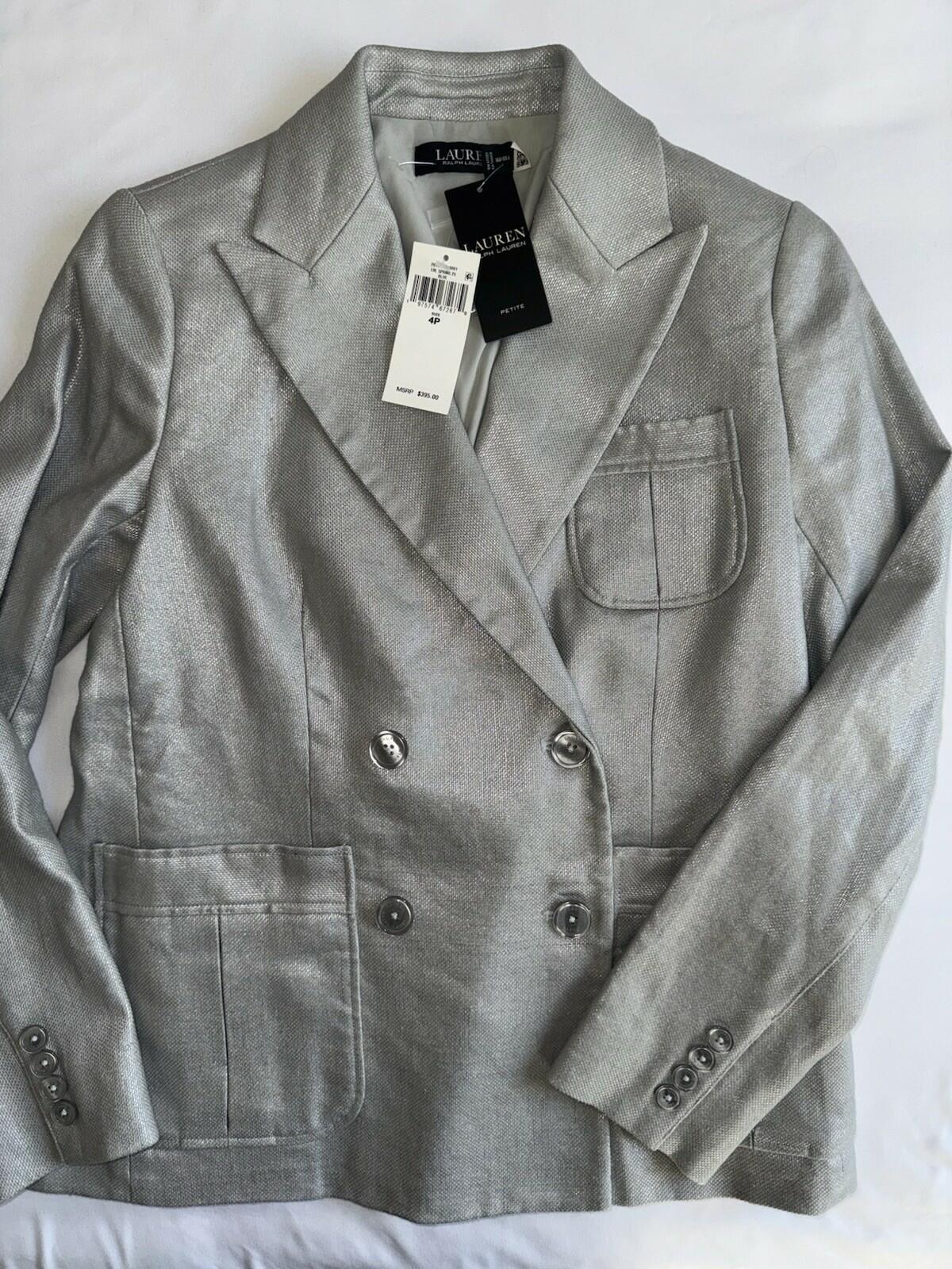 Lauren Ralph Lauren Foiled Linen Cotton Blazer Metallic Blue