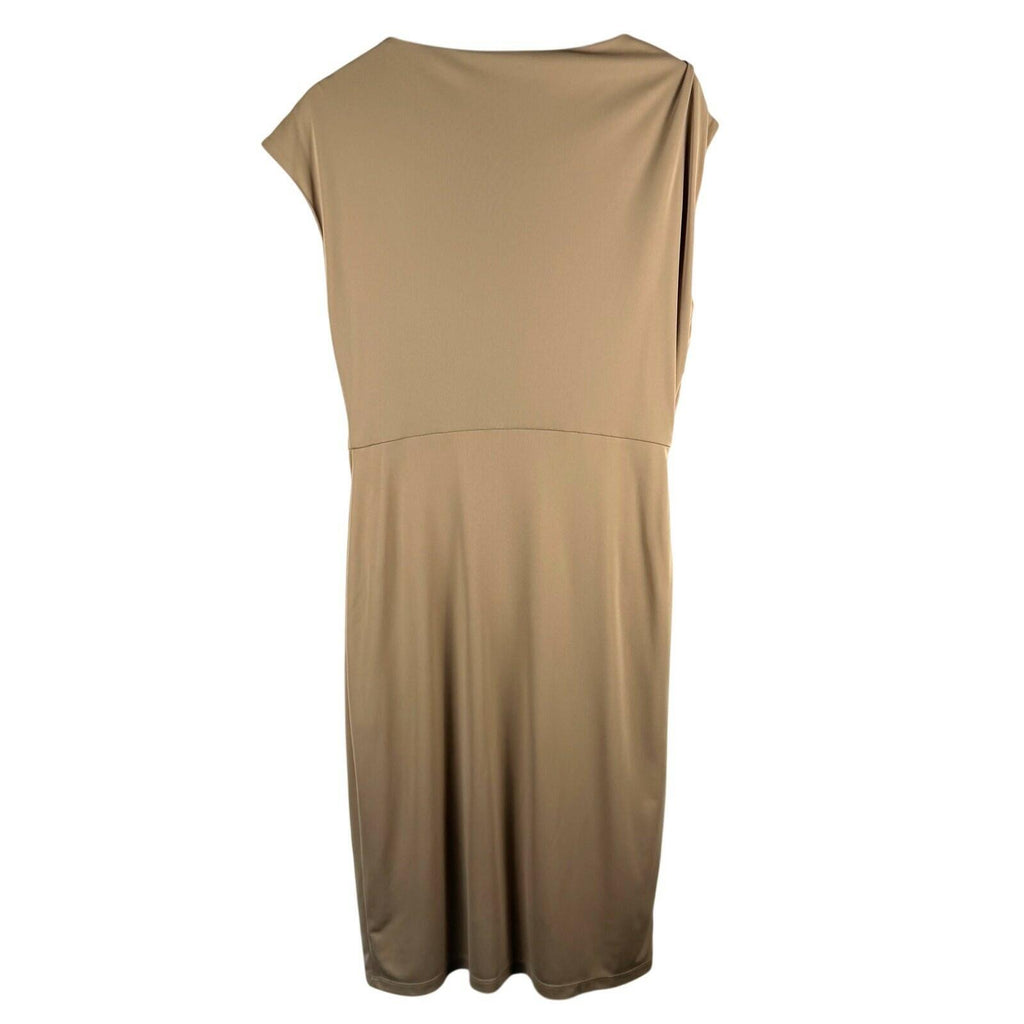 Lauren Ralph Lauren Buckle Trim Jersey Boatneck Dress Beige Womens Cap Sleeve