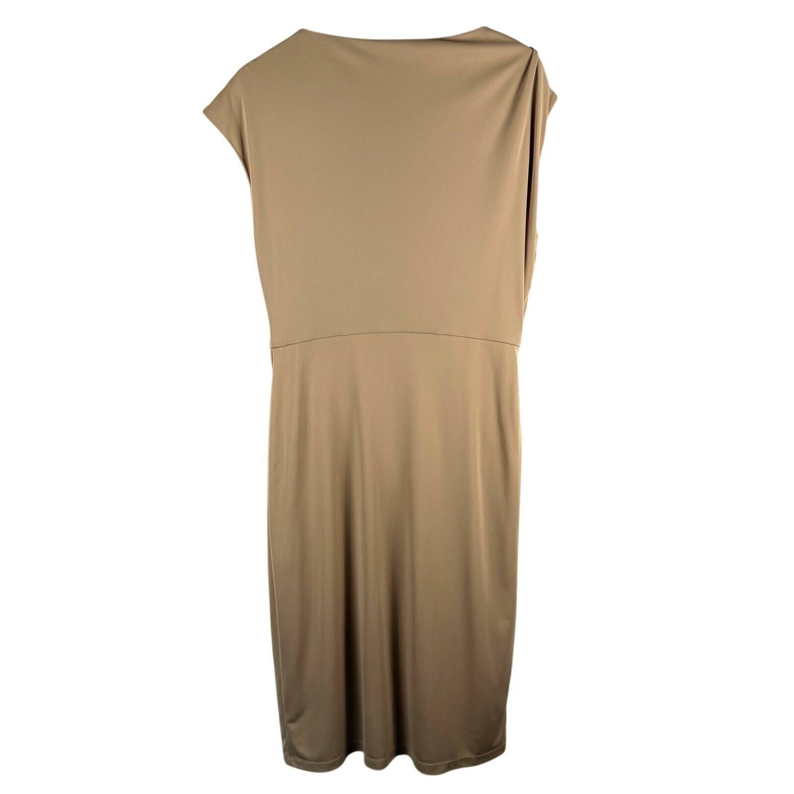 Lauren Ralph Lauren Buckle Trim Jersey Boatneck Dress Beige Womens Cap Sleeve