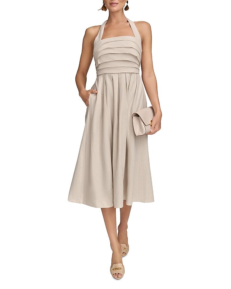 Donna Karan Halterneck Midi Dress linen natural size 14