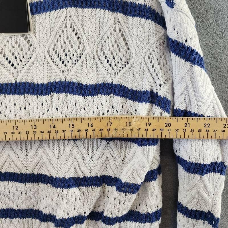 Lauren Ralph Lauren Striped Pointelle Sweater Women's White/Blue Pullover sweater