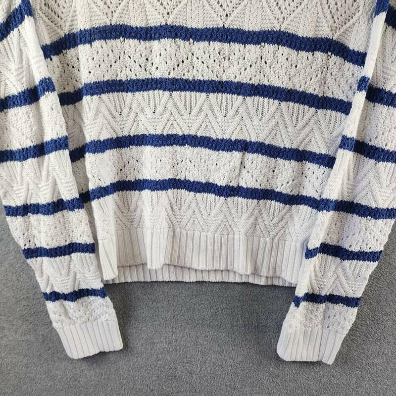 Lauren Ralph Lauren Striped Pointelle Sweater Women's White/Blue Pullover sweater