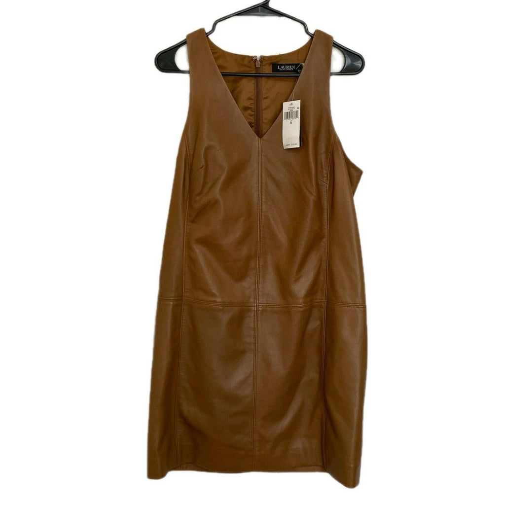 Lauren Ralph Lauren Women’s NWT Brown Lamb Leather Sleeveless Dress size 6