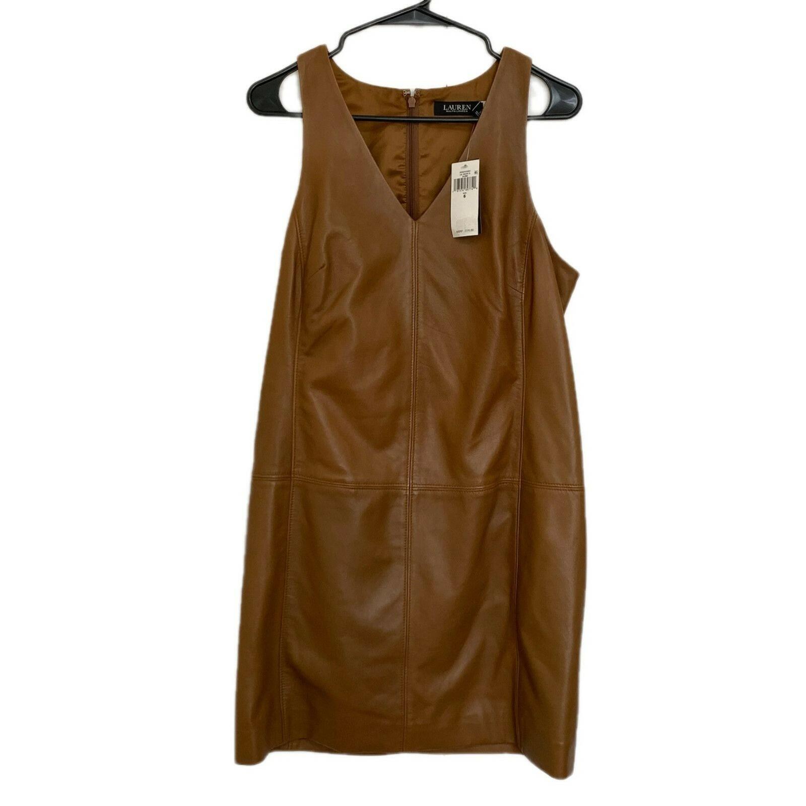Lauren Ralph Lauren Women’s NWT Brown Lamb Leather Sleeveless Dress size 6