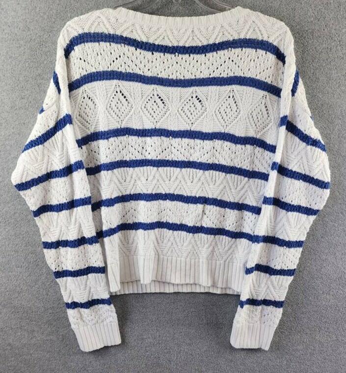 Lauren Ralph Lauren Striped Pointelle Sweater Women's White/Blue Pullover sweater