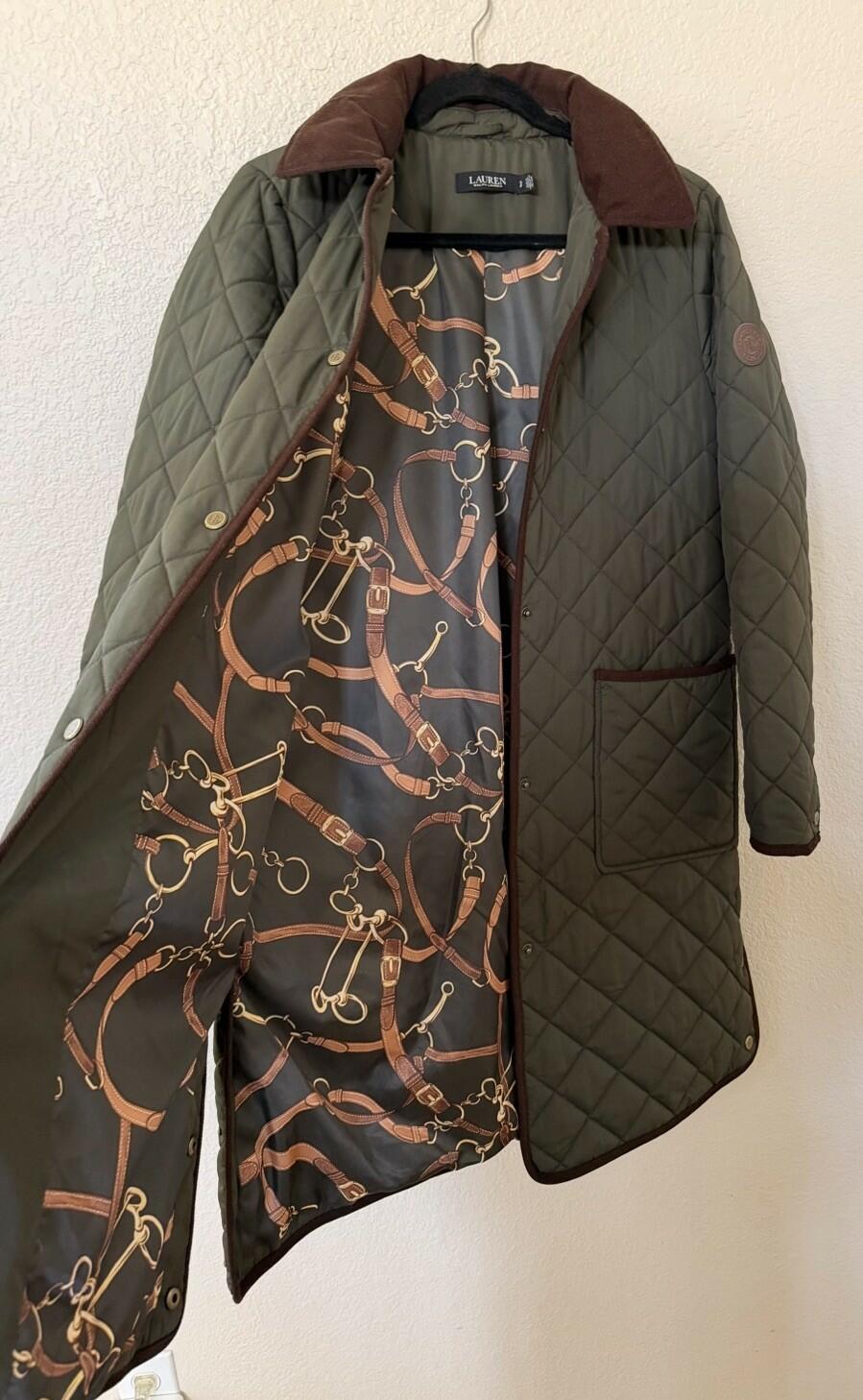 Quilted Faux-Suede Trim Coat with Hood by Lauren Ralph Lauren 1x new