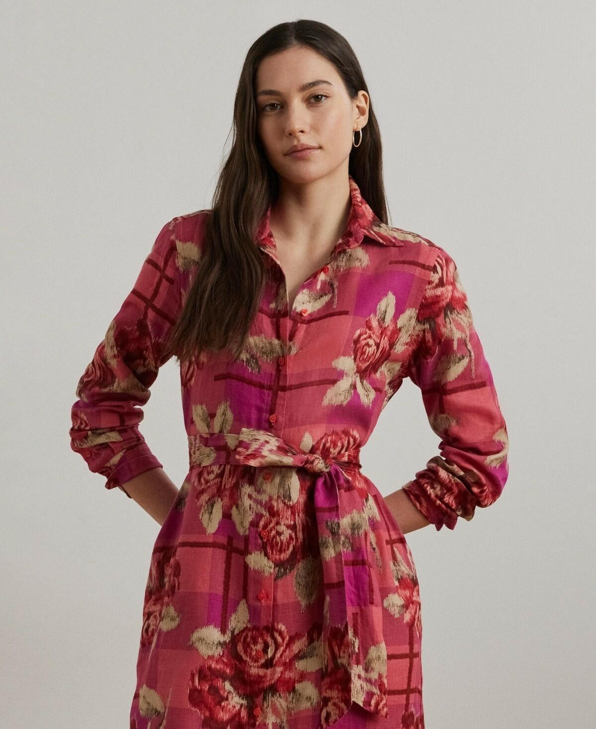 Lauren Ralph Lauren Women's Floral Checked Linen Shirtdress Red new in 16, 10, 8