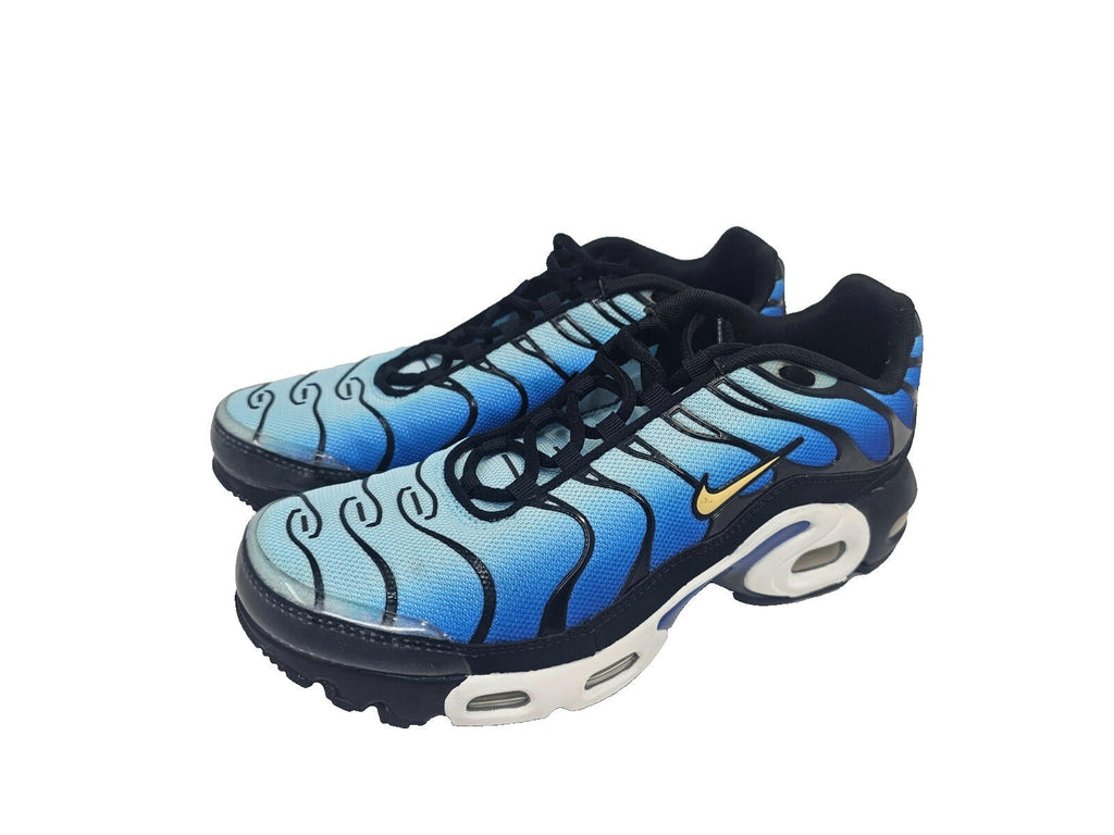 Nike Air Max Plus Big Kids' Shoes (CD0609-032, Black/Sky Blue/Hyper Blue/Chamois) youth kids shows