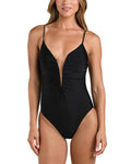 L'Agence Lilou Patch Leopard V Wire Plunge One Piece Swimsuit