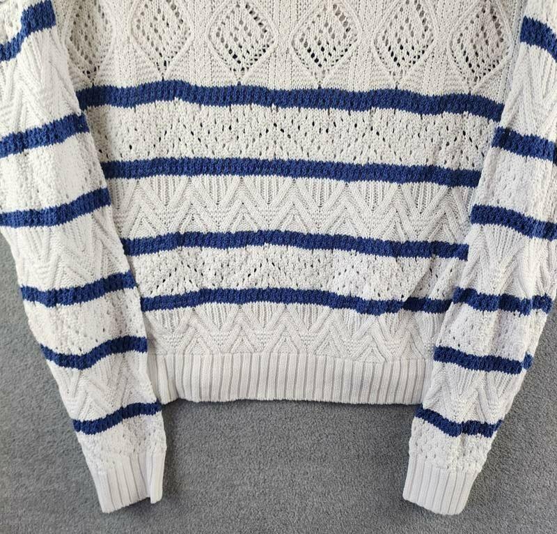 Lauren Ralph Lauren Striped Pointelle Sweater Women's White/Blue Pullover sweater