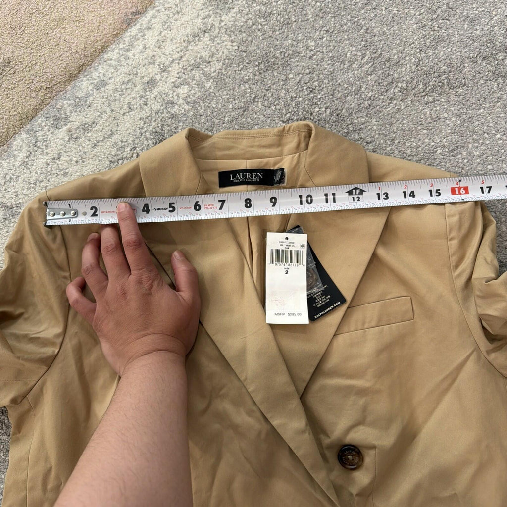 $295 Lauren Ralph Lauren Women’s Double-Breasted Cotton Twill Blazer Tan 14