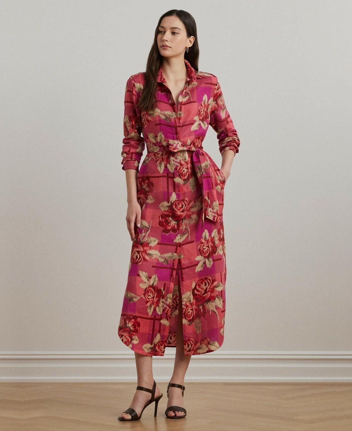 Lauren Ralph Lauren Women's Floral Checked Linen Shirtdress Red new in 16, 10, 8