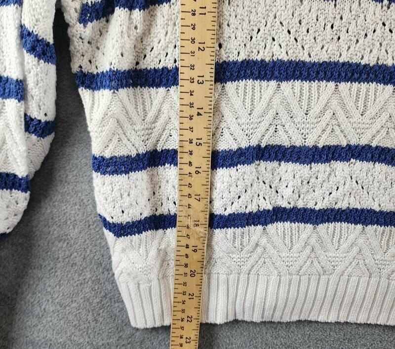Lauren Ralph Lauren Striped Pointelle Sweater Women's White/Blue Pullover sweater