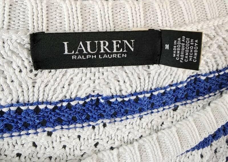 Lauren Ralph Lauren Striped Pointelle Sweater Women's White/Blue Pullover sweater