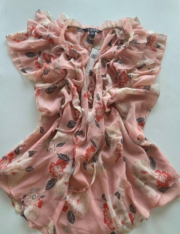 Lauren Ralph Lauren, Women's, Plus Size Floral Ruffle-Trim Georgette Blouse, Pink Multi, 2X