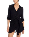 Aqua Swim Wrap Shirt Swim Cover-Up  black mini dress