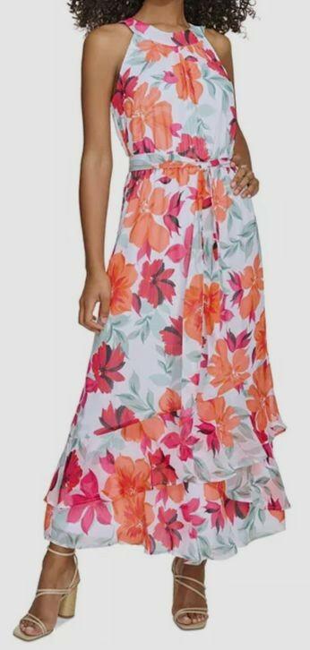 Calvin Klein Women White Floral-Print Halter Maxi Dress Size 16W