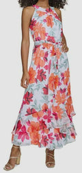 Calvin Klein Women White Floral-Print Halter Maxi Dress Size 16W