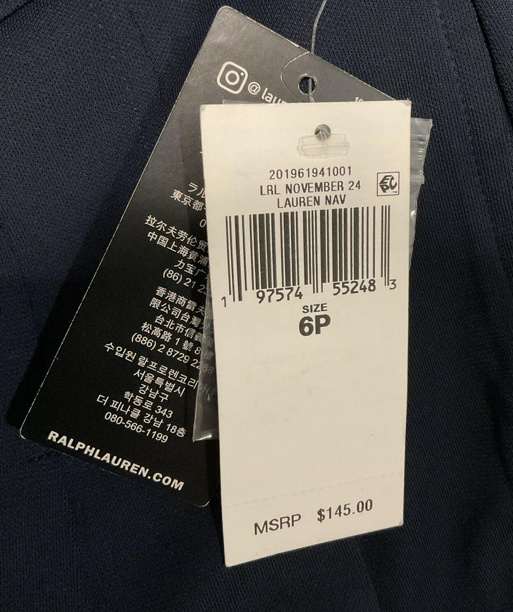 LAUREN RALPH LAUREN PETITE Pleated Stretch Jersey Wide-Leg Pant Navy NWT