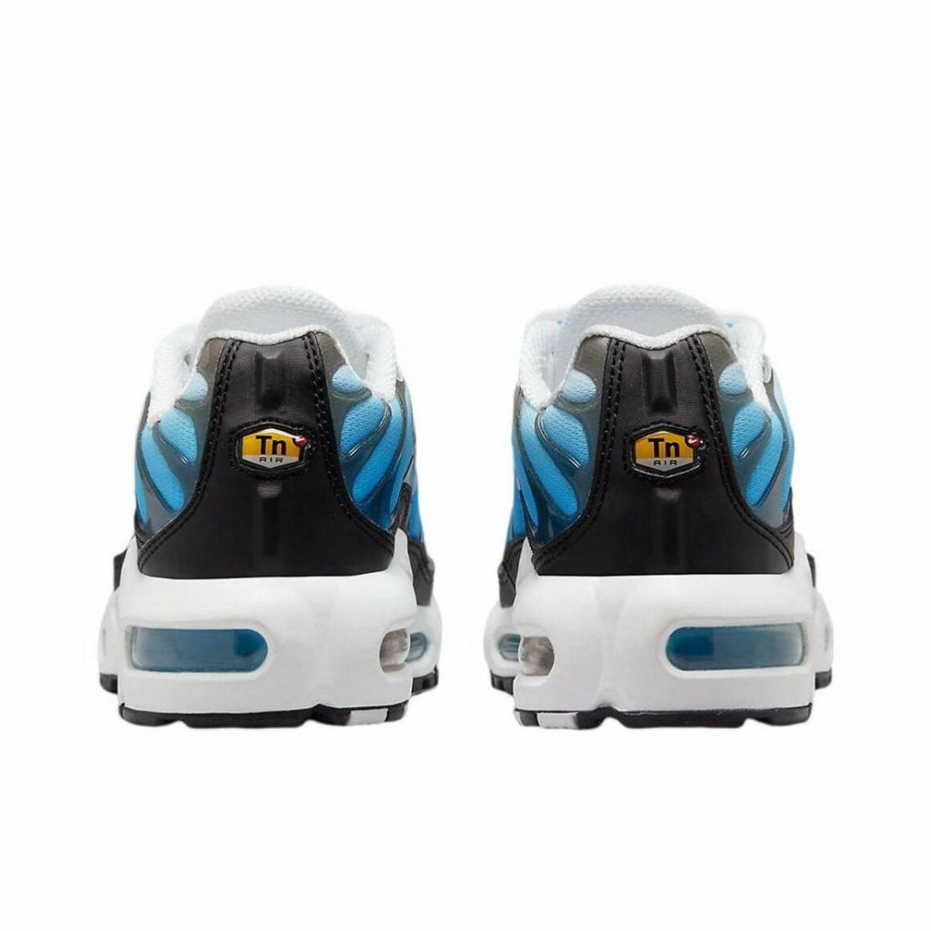 Nike Air Max Plus Big Kids' Shoes (CD0609-032, Black/Sky Blue/Hyper Blue/Chamois) youth kids shows