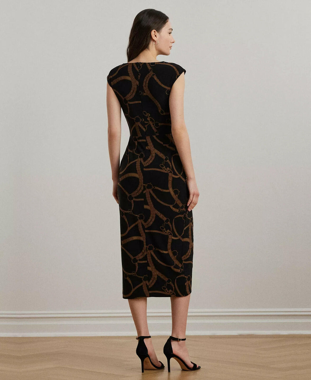 Lauren Ralph Lauren Women's Belting-Print Jersey Tie-Front Dress Black Tan