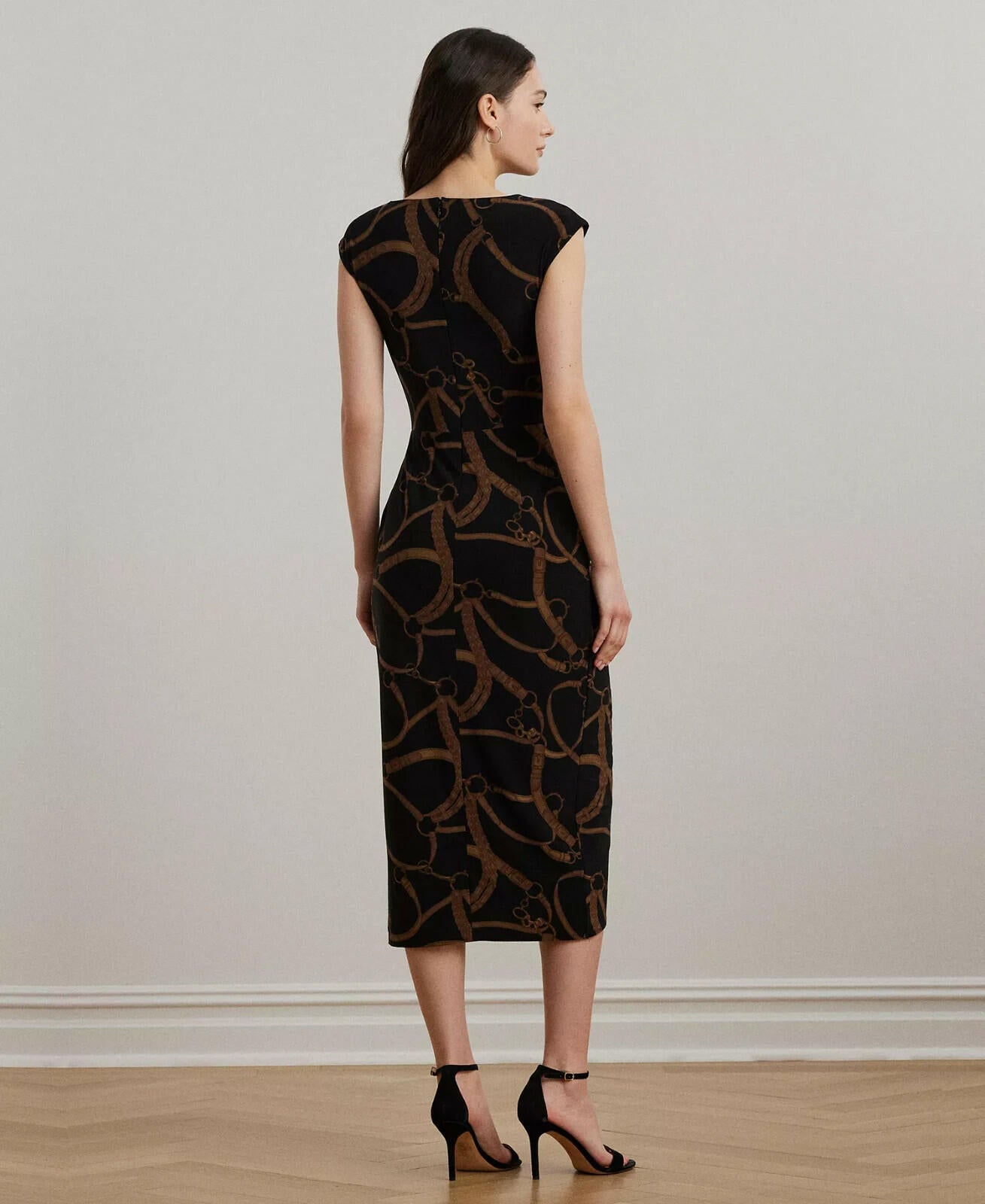 Lauren Ralph Lauren Women's Belting-Print Jersey Tie-Front Dress Black Tan