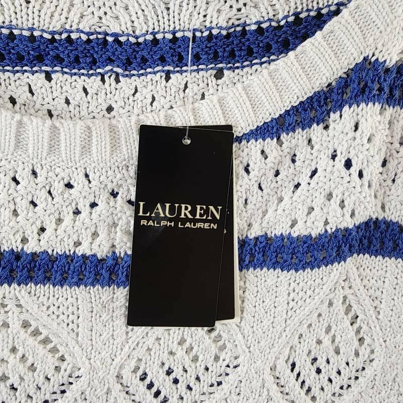 Lauren Ralph Lauren Striped Pointelle Sweater Women's White/Blue Pullover sweater