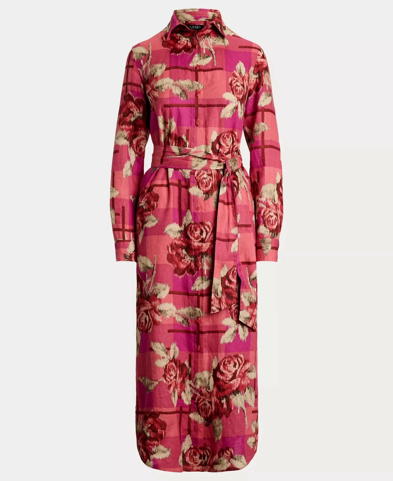 Lauren Ralph Lauren Women's Floral Checked Linen Shirtdress Red new in 16, 10, 8