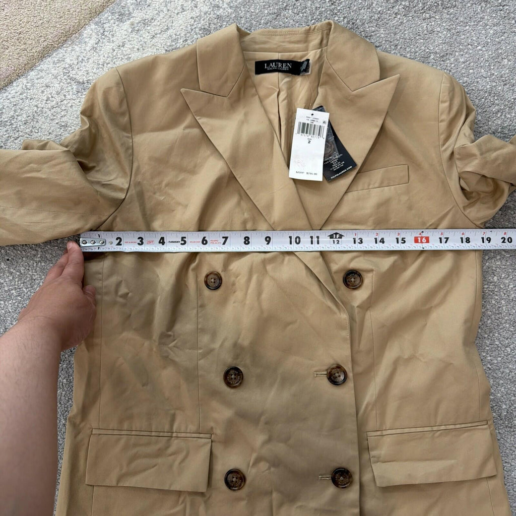 $295 Lauren Ralph Lauren Women’s Double-Breasted Cotton Twill Blazer Tan 14