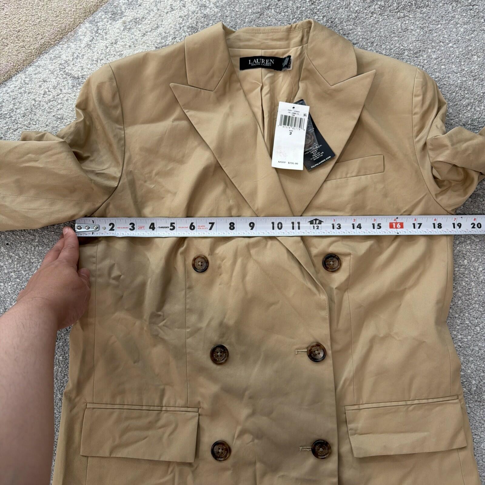 $295 Lauren Ralph Lauren Women’s Double-Breasted Cotton Twill Blazer Tan 14