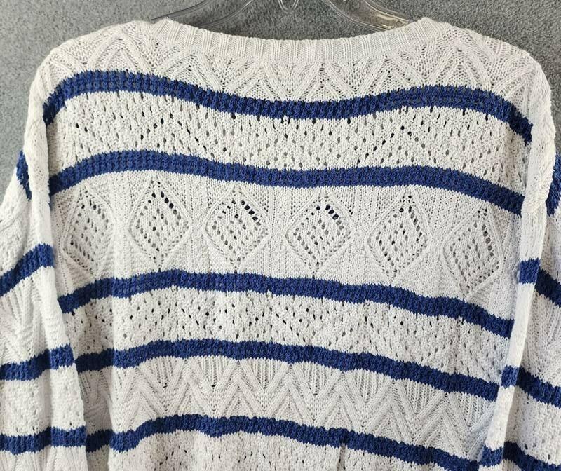 Lauren Ralph Lauren Striped Pointelle Sweater Women's White/Blue Pullover sweater