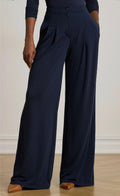 LAUREN RALPH LAUREN PETITE Pleated Stretch Jersey Wide-Leg Pant Navy NWT