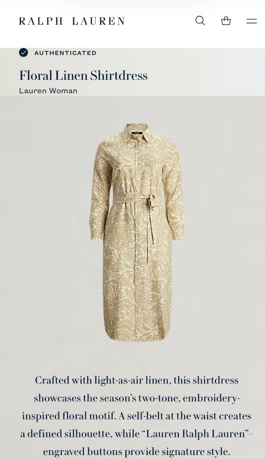 new Lauren Ralph Lauren, Women's, Plus Size Floral Linen Shirtdress, Cream/Tan, 22W