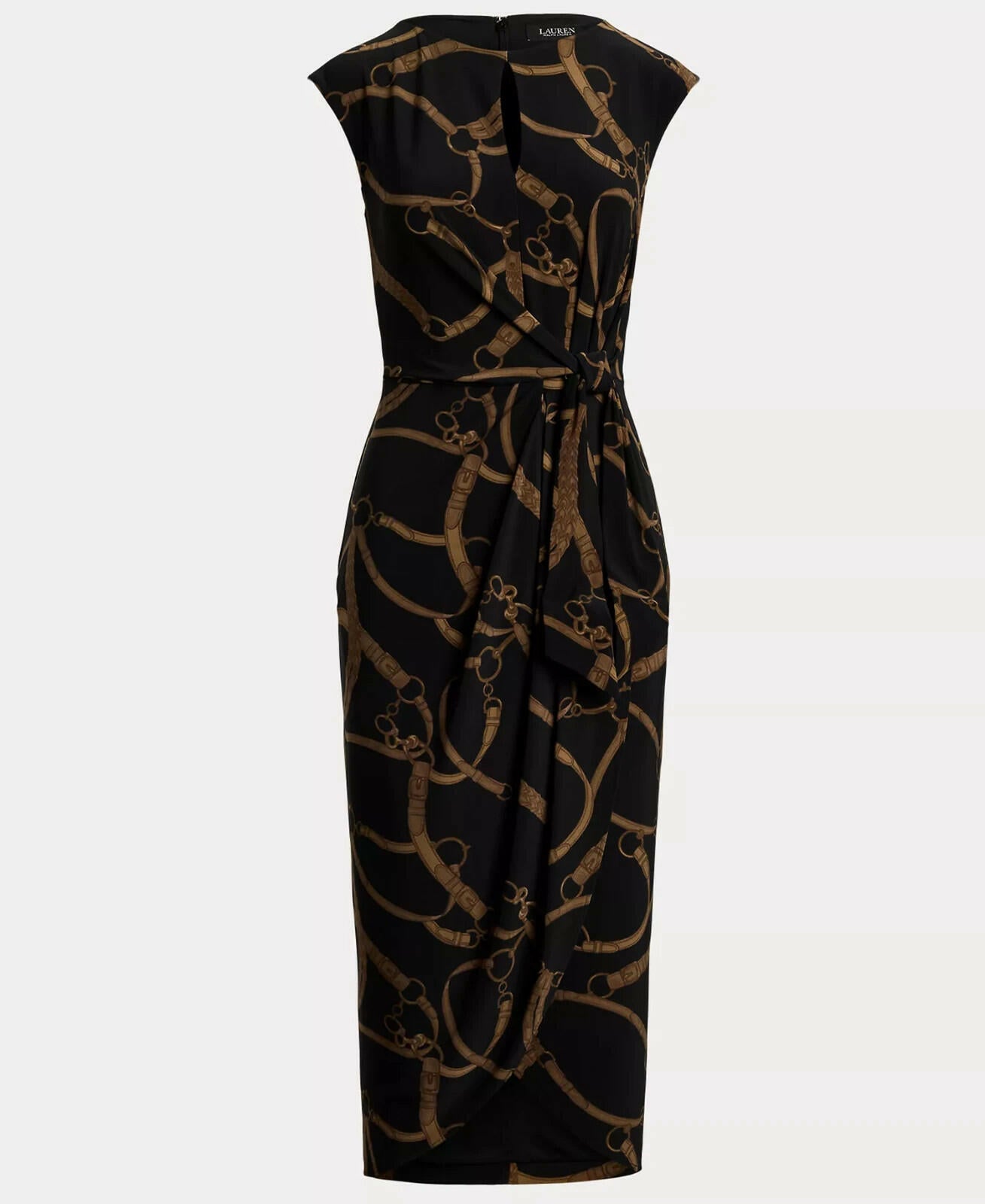 Lauren Ralph Lauren Women's Belting-Print Jersey Tie-Front Dress Black Tan